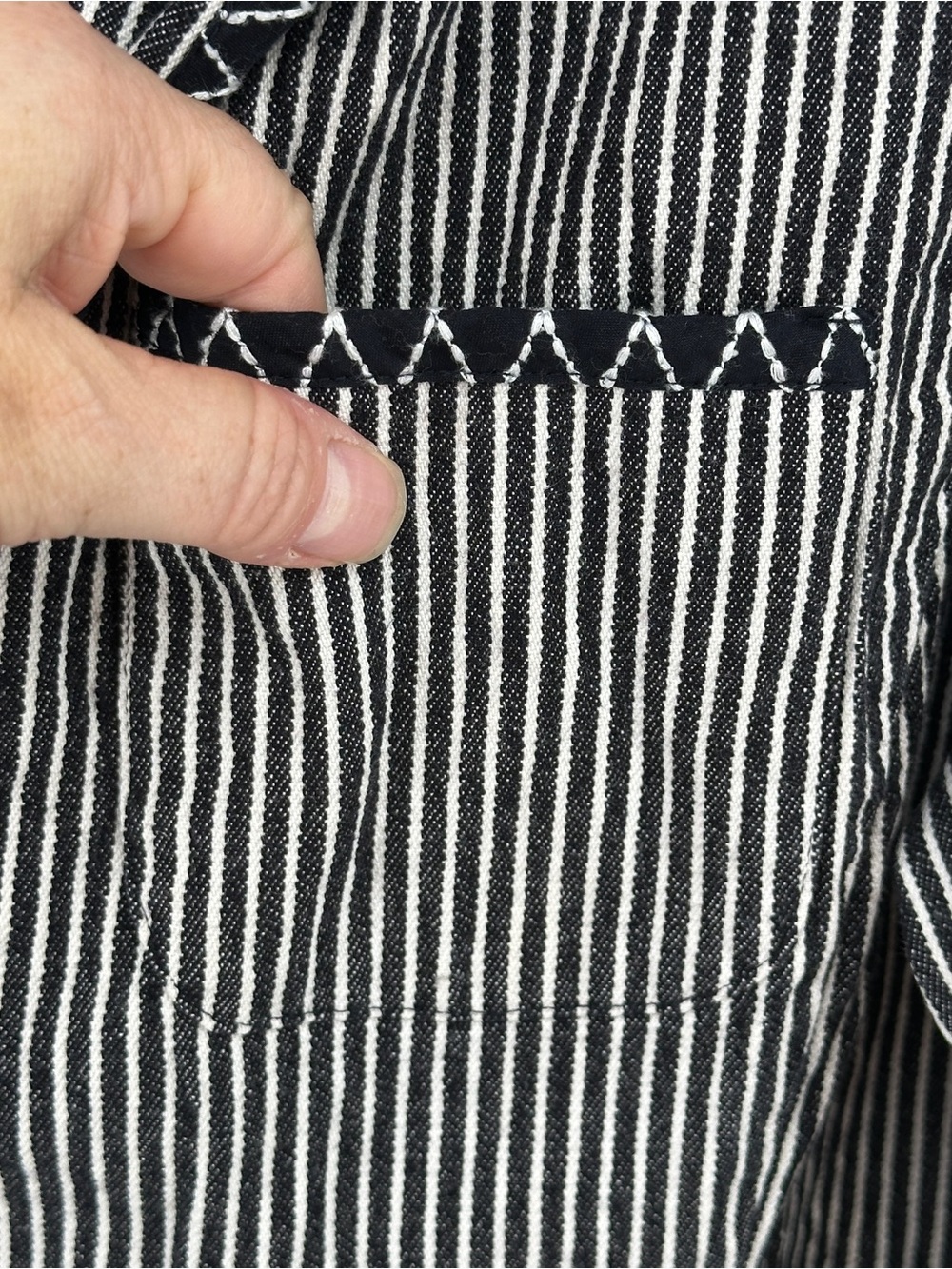 Talbots Size 16 Denim Black and White Pinstripe Blazer with Zigzag Trim - Picture 2 of 9